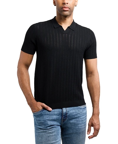 Xray Men's Johnny Collar Textured Rib Rows Sweater Polo