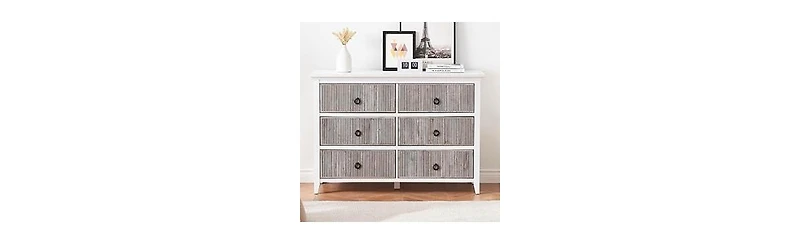 gaomon 6-Drawer Fluted Dresser, Wide Wood Chest with Deep Storage