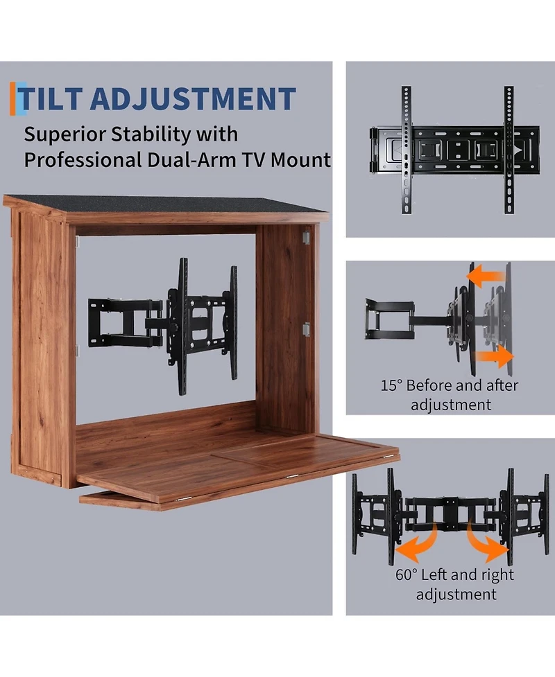 homfan Outdoor Tv Cabinet - Wall-Mounted Enclosure for TVs, Dual-Arm Steel Bracket, Weatherproof for Covered Patio and Pergola
