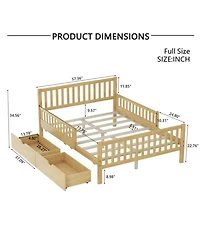 Rainsken Simple Wood Platform Bed with Guardrails on Both Sides and Two Storage Drawers