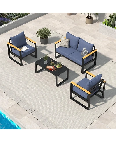 homfan 4-Piece Sofa Set with Coffee Table, Comfortable All-Weather Garden Furniture, Cushions, Modern Conversation for Backyard, Terrace