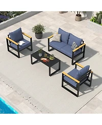 homfan 4-Piece Sofa Set with Coffee Table, Comfortable All-Weather Garden Furniture, Cushions, Modern Conversation for Backyard, Terrace