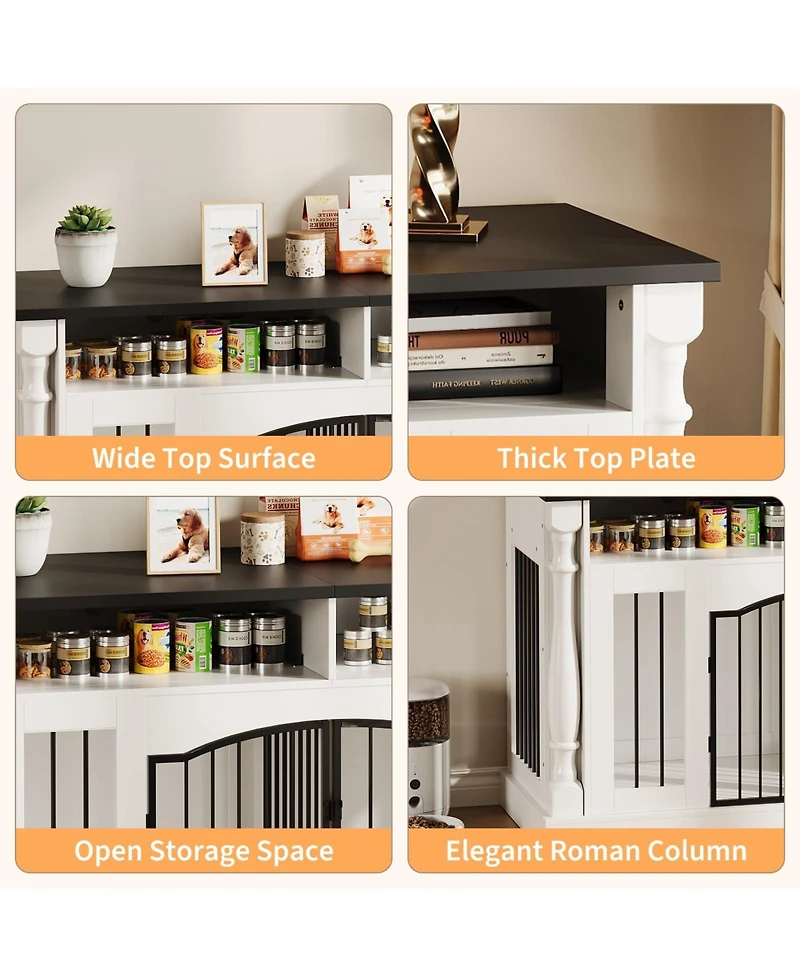 homfan Roman Column 63 Inch Large Dog Crate Furniture for 2 Dogs with Open Storage, Heavy Duty Kennel Entertainment Table Tv Stand.
