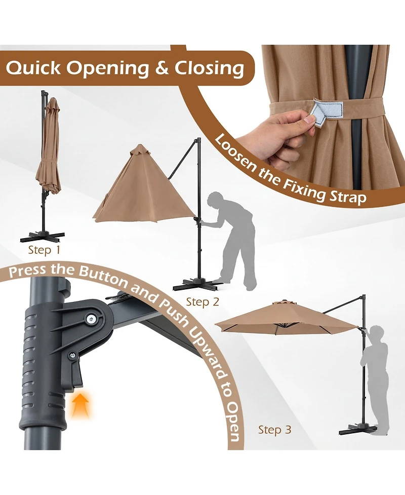 Gymax 10 Feet Outdoor Cantilever Umbrella with 360-Degree Rotation Air Vent Cross Base Included Patio