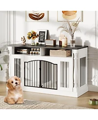 homfan Roman Column 63 Inch Large Dog Crate Furniture for 2 Dogs with Open Storage, Heavy Duty Kennel Entertainment Table Tv Stand.