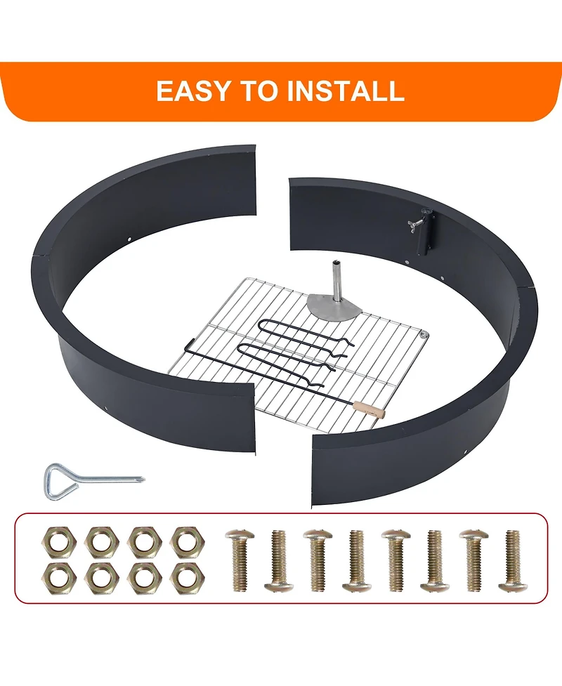 Homfan Rust-Resistant Steel Fire Pit Ring, Above and In-Ground Usable Outdoor Fast Assembly Heating Bowl for Garden Patio Camping Bbq