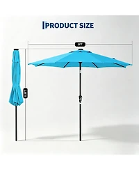homfan 9Feet Patio Umbrella with 32 Solar Led Lights, Outdoor Table Tilt and Crank, 8 Iron Ribs for Garden Deck