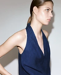 Mango Women's Asymmetrical Denim Halter Neck Top