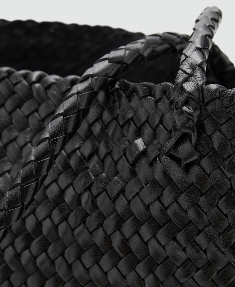 Mango Women's Woven Leather Shopper Bag