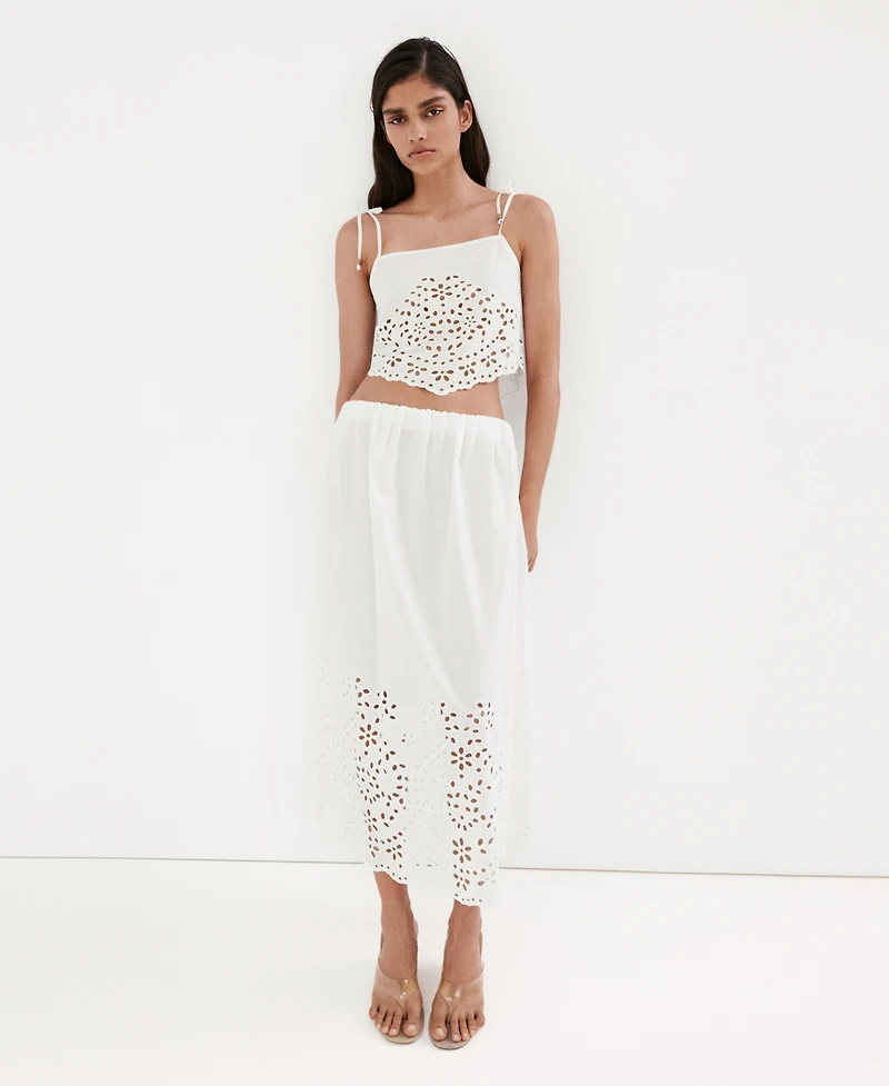 Mango Women's Embroidered Details Midi Skirt