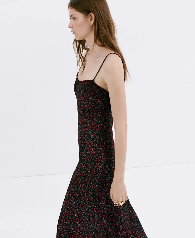 Mango Women's Gathered Neckline Floral Midi-Dress