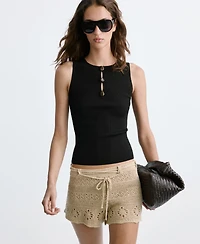 Mango Women's Beads Ribbed Top