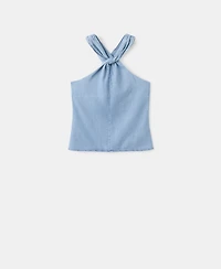 Mango Women's Crossed-Strap Denim Top