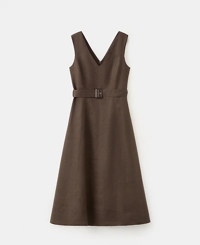 Mango Women's Belt Linen Midi-Dress
