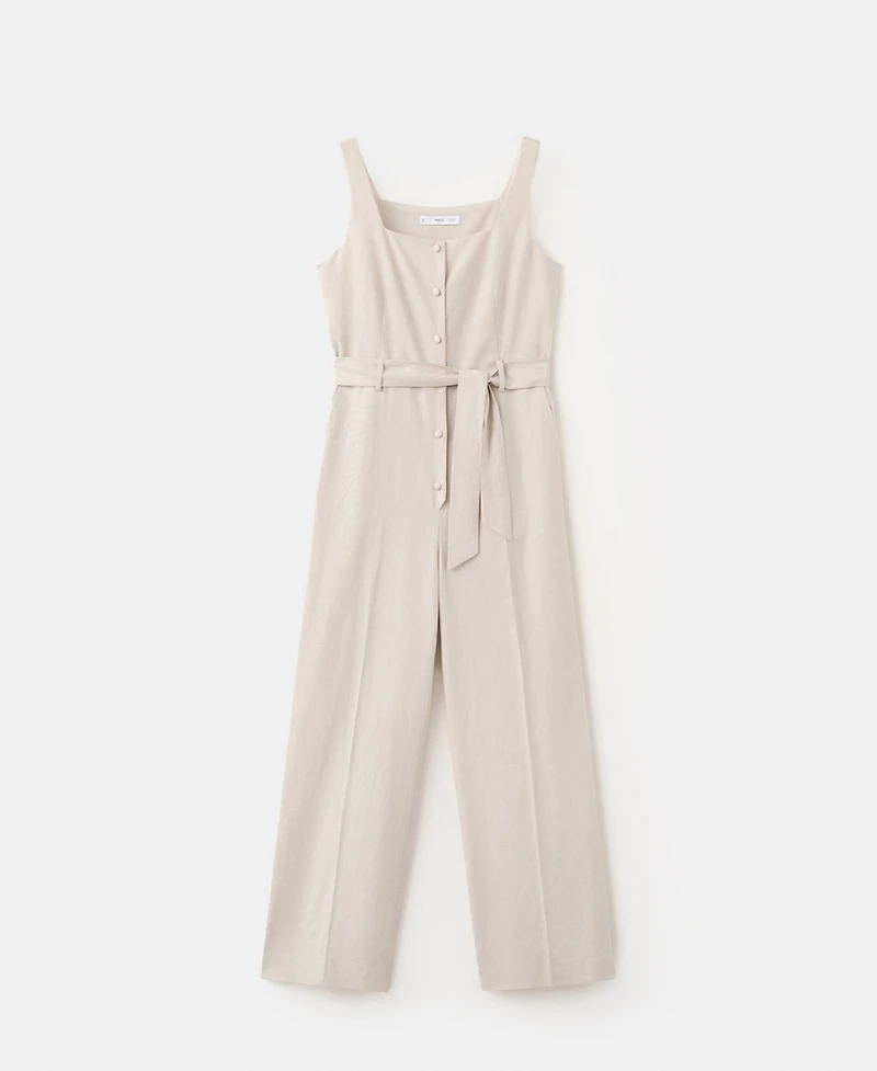 Mango Women's Belt Cropped Linen Jumpsuit