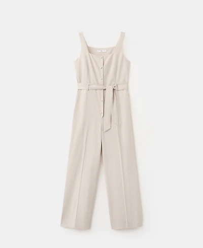 Mango Women's Belt Cropped Linen Jumpsuit