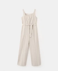 Mango Women's Belt Cropped Linen Jumpsuit