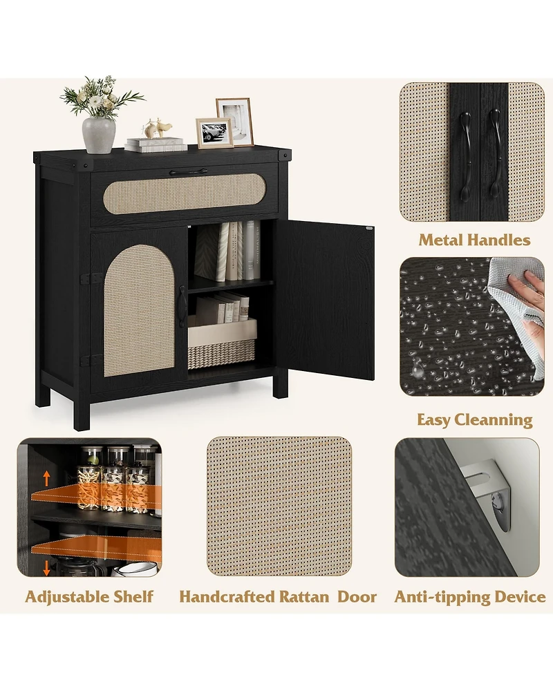gaomon Rattan Sideboard Buffet Cabinets with Storage, Farmhouse Kitchen Accent Storage Cabinet with Drawer