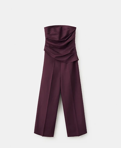 Mango Women's Strapless Linen Jumpsuit