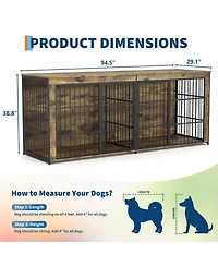 homfan Heavy Duty Wooden Dog House Furniture, Double 3-in-1 Kennel, Multifunctional End Table Tv Stand, Adjustable Feet