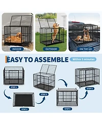 homfan Heavy Duty Dog Crate for Large Breeds, Steel Kennel with Locking Wheels