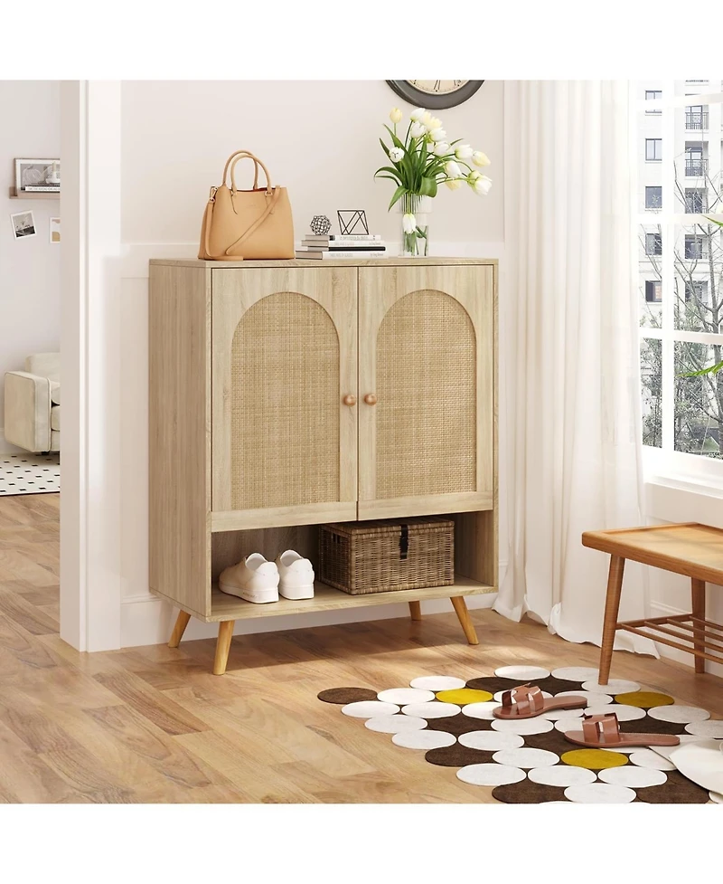 gaomon Set of 2 4-Tier Rattan Shoe Cabinets with Woven Doors and Adjustable Shelves