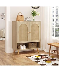gaomon Set of 2 4-Tier Rattan Shoe Cabinets with Woven Doors and Adjustable Shelves