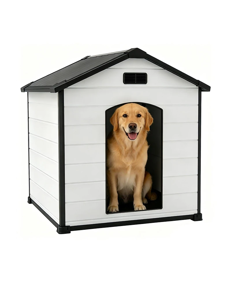 homfan Heavy Duty Waterproof Dog House, Plastic Kennel with Raised Floor, Hidden Vents, Easy Assembly