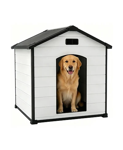homfan Heavy Duty Waterproof Dog House, Plastic Kennel with Raised Floor, Hidden Vents, Easy Assembly