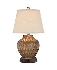 360 Lighting Accent Table Lamp with Usb and Ac Power Outlet Workstation Charging Base High Warm Bronze Drum Shade Living Room Desk