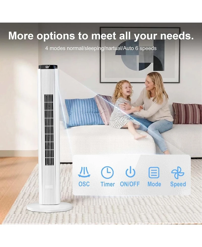 Cowsar 37" Bladeless Tower Fan with Remote and 12H Timer