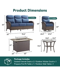 Pocassy Cushion Patio Furniture Set with Fire Pit Table, High Back Swivel Rocker Chairs Outdoor Couch, Wicker Conversation