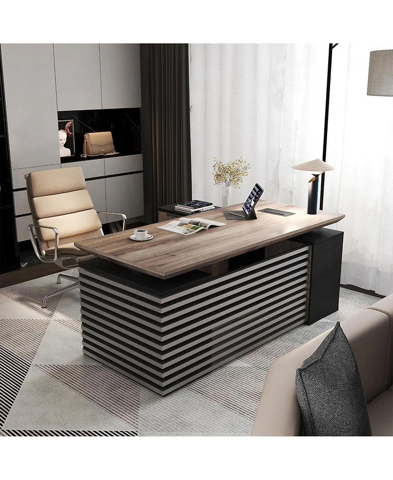 Logicfox L Shaped Executive Standing Desk with Drawers Universal Charging Ports