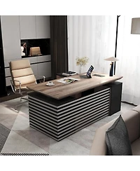 Logicfox L Shaped Executive Standing Desk with Drawers Universal Charging Ports