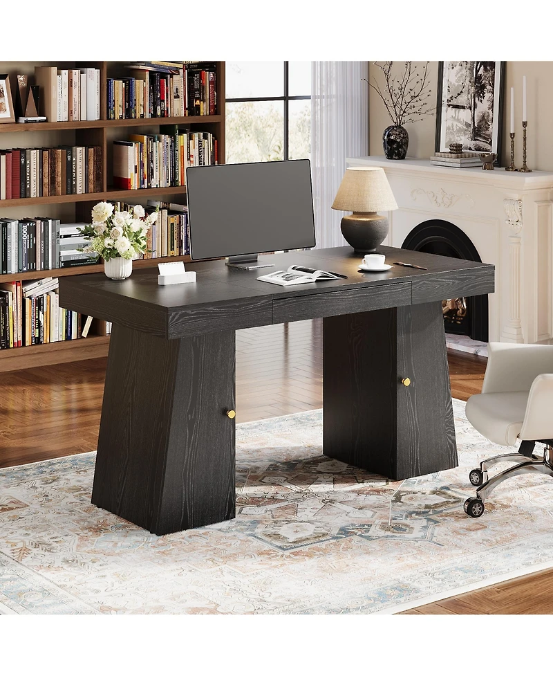 homfan Modern Computer Desk, Large Office Desk with Drawer and Storage Cabinets, Gaming Study Desk for Home Office