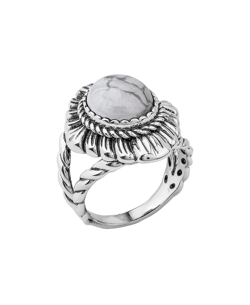American West Jewelry Sterling Silver White Howlite Oval-Cut Rope Scallop Design Ring