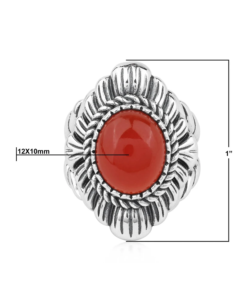 American West Jewelry Sterling Silver Red Onyx Oval-Cut Rope Scallop Design Ring
