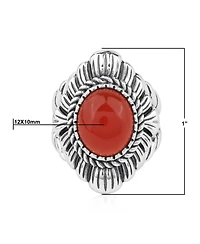 American West Jewelry Sterling Silver Red Onyx Oval-Cut Rope Scallop Design Ring