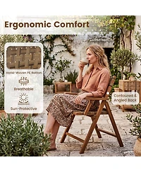 Gymax Teak Wood Folding Chairs Set of 4 400 Lbs Outdoor Seating with 110-Degree Contoured Back