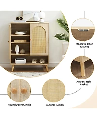 homfan Rattan Shoe Cabinet with Adjustable Shelves, Concealed Entryway Storage, Spacious Top Surface, Sturdy Wood Legs with Floor-Protecting