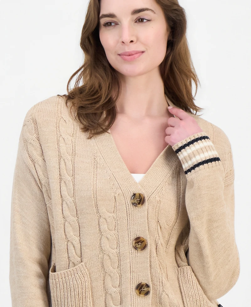 Nautica Women's Cable-Front V-Neck Cardigan