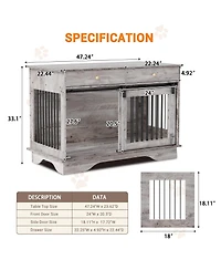 homfan Dog Crate Furniture, Dog Kennel with Storage Drawers and Sliding Barn Door, with Detachable Divider, Dog Cage End Table for 2 Medium Dogs