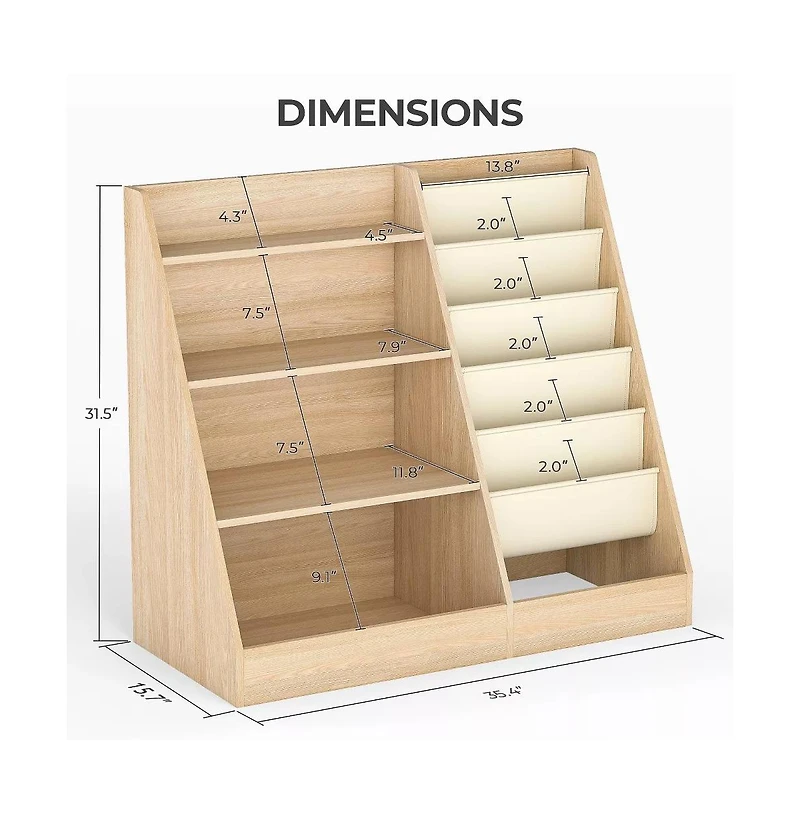 Gouun 4-Tier Kids Bookshelf and Toy Storage Organizer with Sling Pockets