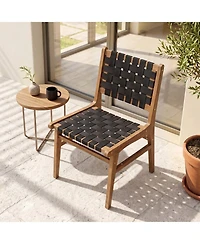 Gymax Solid Teak Hand-Woven Strap Outdoor Dining Chairs with Flex Support for Garden