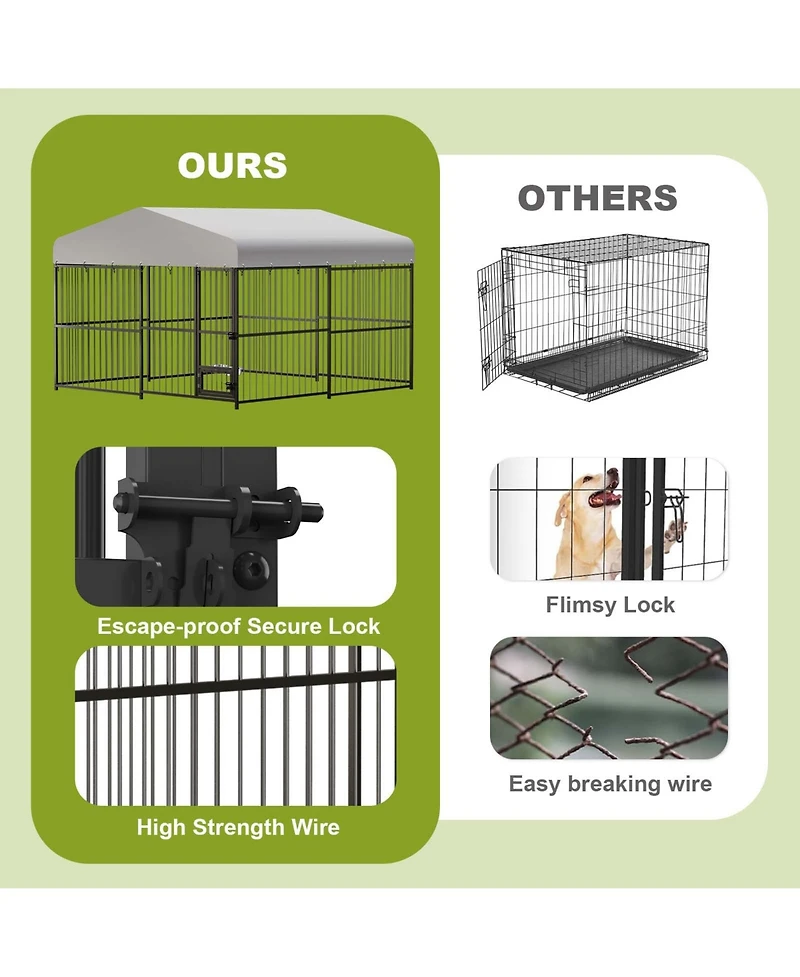 homfan Outdoor Dog KennelFoot Gray Heavy Duty Dog House with Uv Resistant Waterproof Roof and Anti Rust Welded Wire for Medium and Large Dogs