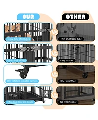 homfan Dog Crate Heavy Duty Metal Dog Cage with Flexible Divider, 2 Doors, 2 Feeding Bowls, and Removable Tray for Small Medium Large Pets