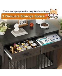 homfan Dog Crate Furniture Wooden Heavy Duty Indoor Kennel, Storage Drawers