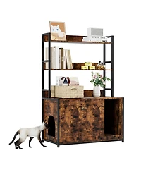 homfan 52" Cat Litter Box Enclosure with Storage Shelves and Double Doors, Modern Wooden Cabinet, Scratch Pad.