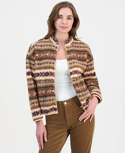 Nautica Women's Full-Zip Fair Isle Sherpa Fleece Jacket