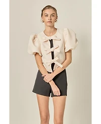 English Factory Women's Bow Detailed Puff Sleeve Top